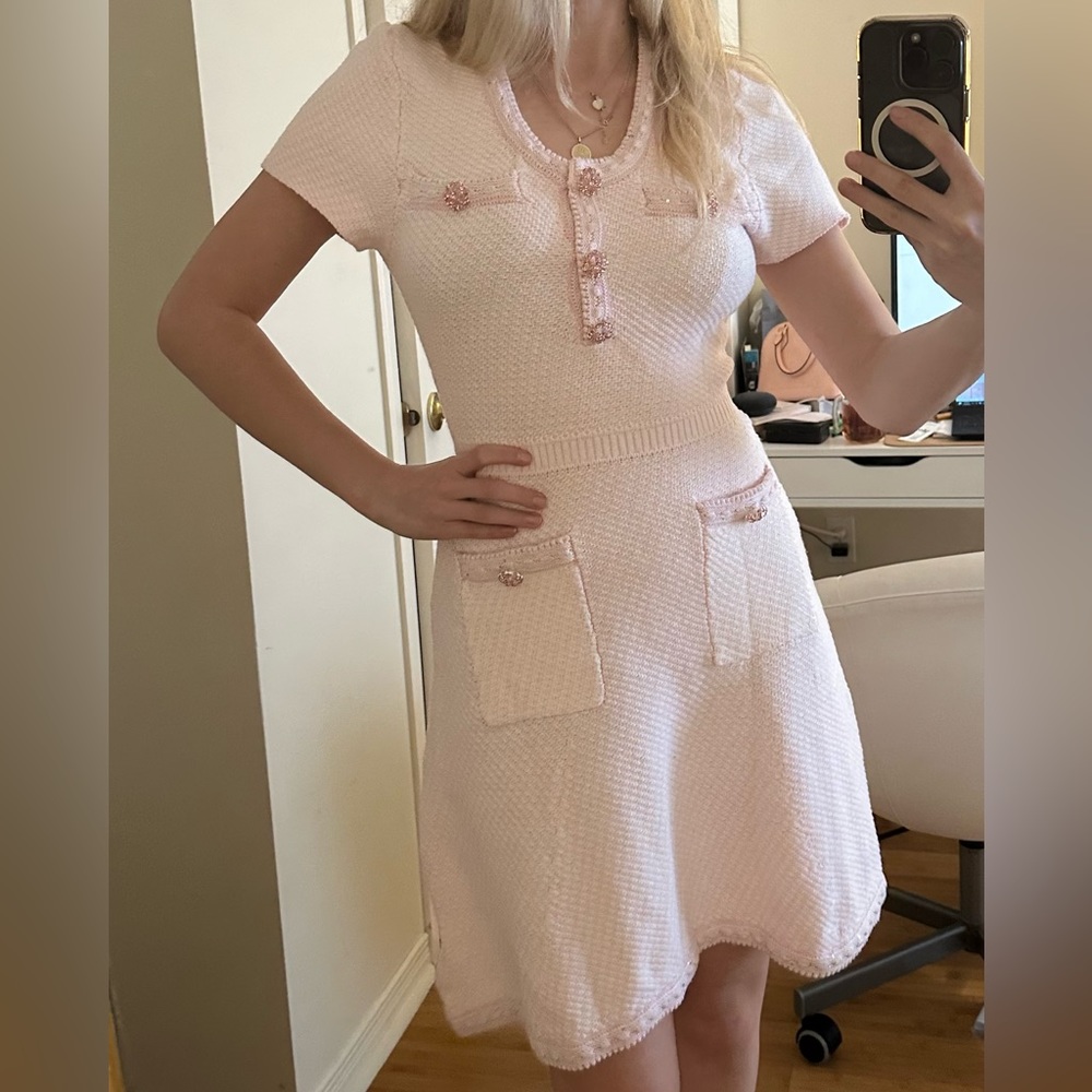 Self-Portrait Cotton Knit Mini Dress